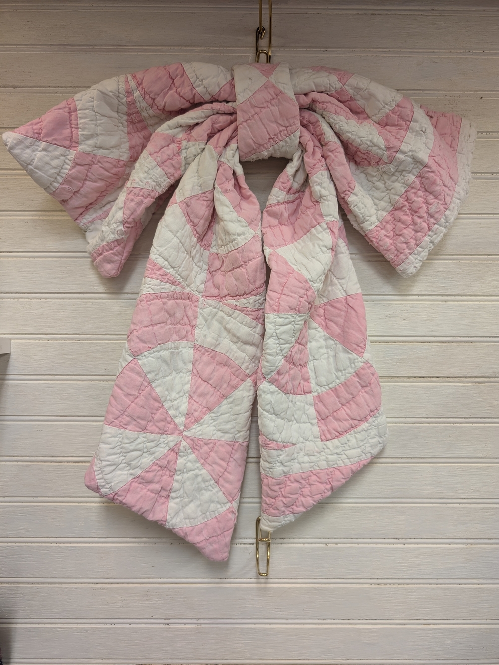 Pink & White cottagecore hand stitched Quilted Bow Door or Wall Decor